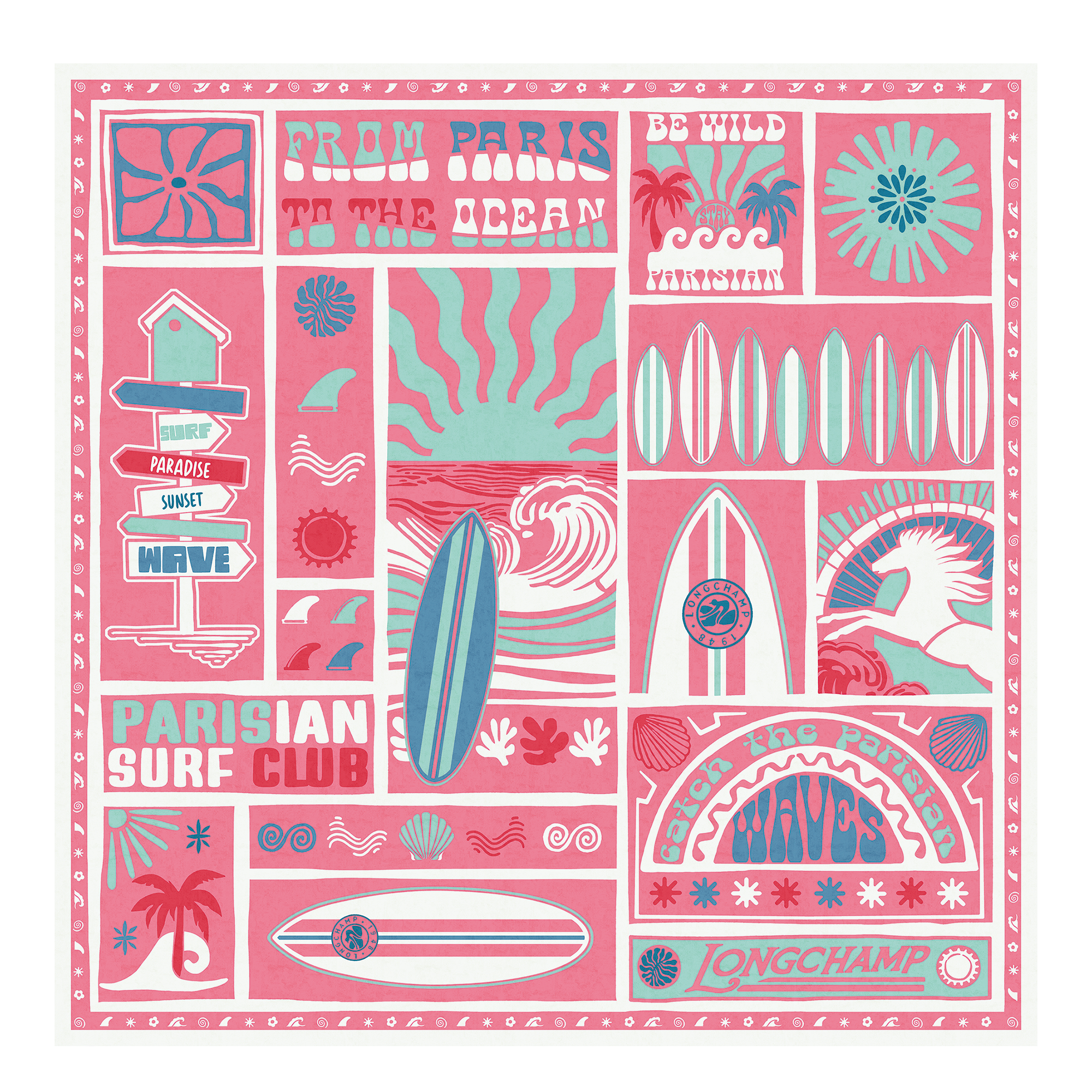 Parisian Surf Club Silk scarf 90